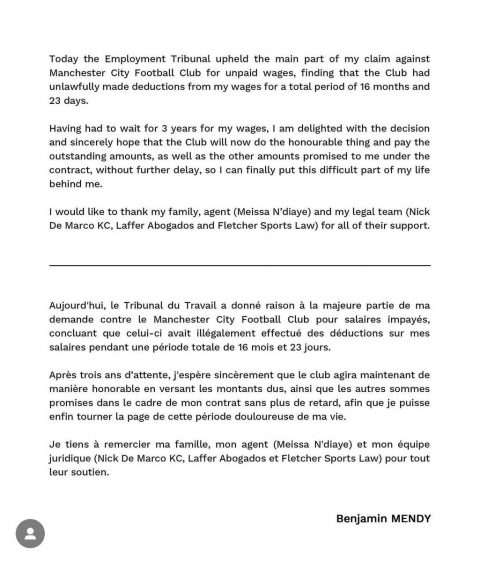 Benjamin Mendy Breaks Silence with Official Statement